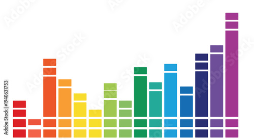Rainbow colored bar graph illustration on white background.