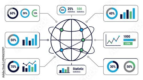 Infographic template with global statistics and data visualization