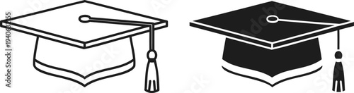 Graduation caps in black and white for academic and educational themes
