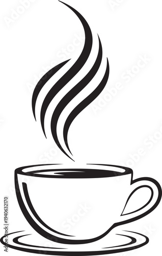 Steaming hot coffee cup on saucer