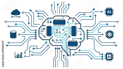 Artificial intelligence technology concept with circuit board and brain design