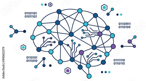 Modern brain network concept with binary code and digital connections
