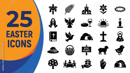 Set of twenty-five religious and symbolic icons for Easter.
