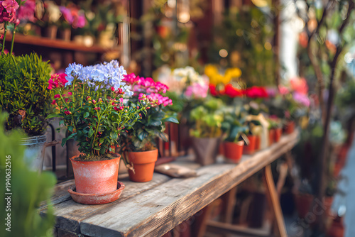 Wallpaper Mural A terrace with flowers bouquets for sale at a floral shop outdoors, promoting a gardening hobby at home. A street market with spring flowers and blooming plants in pots. Torontodigital.ca