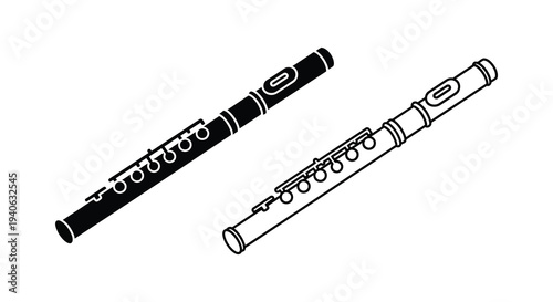 Two flutes depicted in a contrasting black and white illustration silhouette