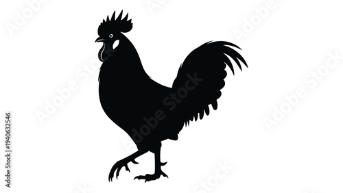 A black silhouette of a rooster standing on one leg