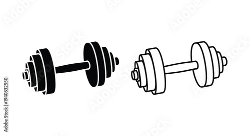 Two dumbbells one black and one white depicted in a striking silhouette
