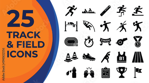 Twenty-five track and field event icons are displayed clearly.