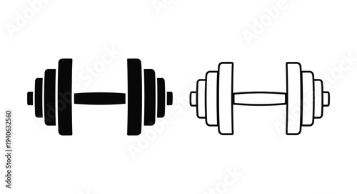 Black and white dumbbells illustration two views depicted in a stark silhouette