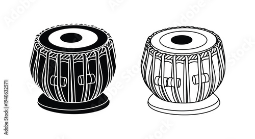 Two traditional indian tabla drums in a striking black silhouette