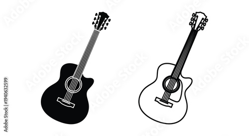 Two acoustic guitars displayed in black fill and outline a striking silhouette