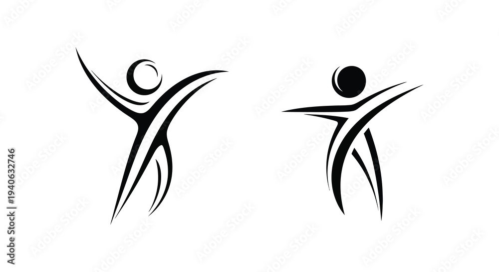 Fototapeta premium Abstract human figures in dynamic poses minimalist black and white silhouette