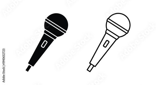 Two microphone icons one filled and one outlined in a minimalist silhouette