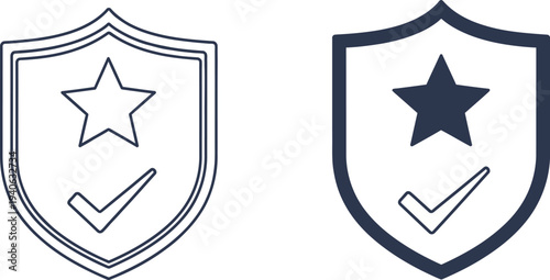 Shield icons with star and checkmark symbols in black and white