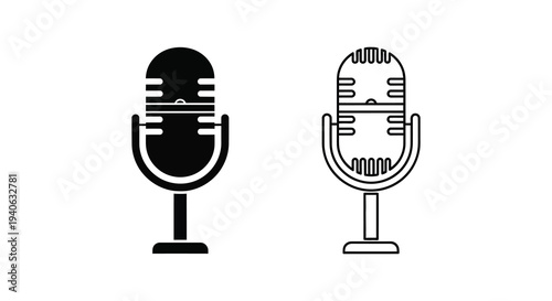 Two vintage microphone designs one solid and one outlined in black and white silhouette