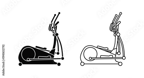 Two black elliptical trainers depicted in a clean minimalist silhouette