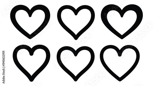 Six black hearts in two rows