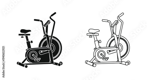 Two exercise bikes depicted in outline form a distinct silhouette
