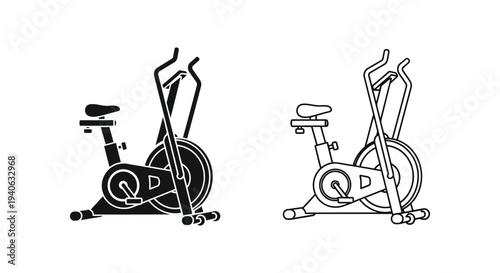 Two exercise bikes in black outline presented as a striking silhouette