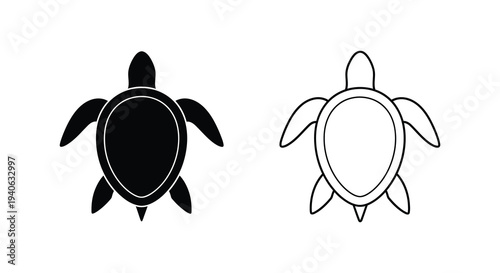 Two turtle depictions one solid and one outlined displayed as a silhouette
