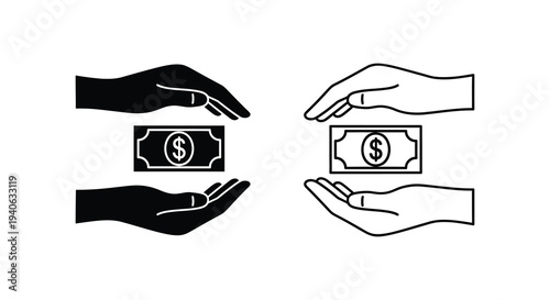 Hands exchanging money with dollar signs a striking black silhouette