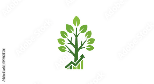 Green tree and growing graph symbol on white background representing growth