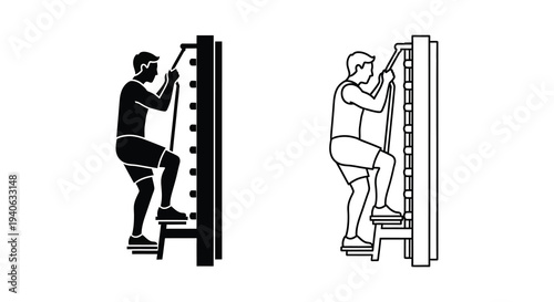 Two men using a cable machine in a gym presented as a silhouette