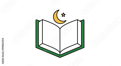 Open book with crescent moon and star symbol for islamic education