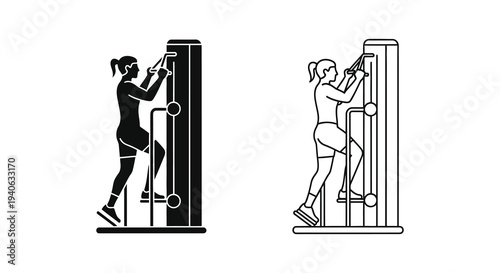 Two women using cable machines in a gym depicted as a silhouette
