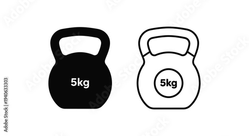 Two kettlebell icons one solid black and one outlined displaying a 5kg weight silhouette