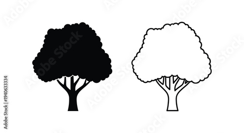 Two tree designs one dark and one light displayed side by side silhouette