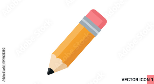 Yellow pencil icon on white background for education and creativity