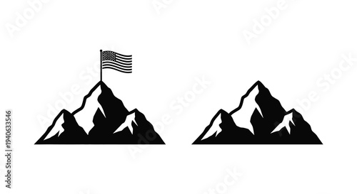 American flag flying atop mountain peaks a bold graphic silhouette