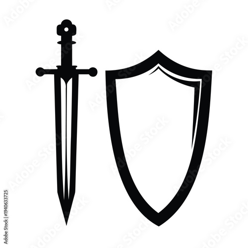 sword silhouette, medieval weapon icon symbol, vector illustration on a white background 