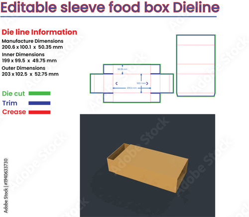 Editable Food Box Dieline Template With Dimensions And Color Codes die line packaging