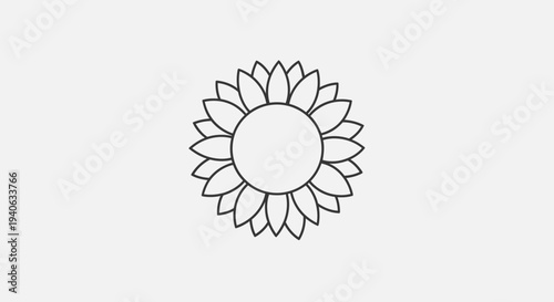 Simple line art sunflower head drawing, minimalist black and white floral illustration on a clean white background.