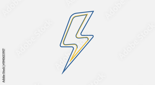 Modern stylized blue and yellow outline lightning bolt icon. Graphic symbol of speed, power, electricity, and energy.