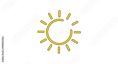 Yellow Outline Sun Icon. Simple Minimalist Weather Symbol for Brightness, Sunshine, and Warmth UI UX Design.