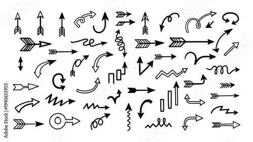 A collection of various black arrows on a white background