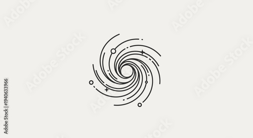 Minimalist Line Art Galaxy Vortex Illustration. Abstract Cosmic Swirl Icon Representing Space, Astronomy, and Energy Flow.