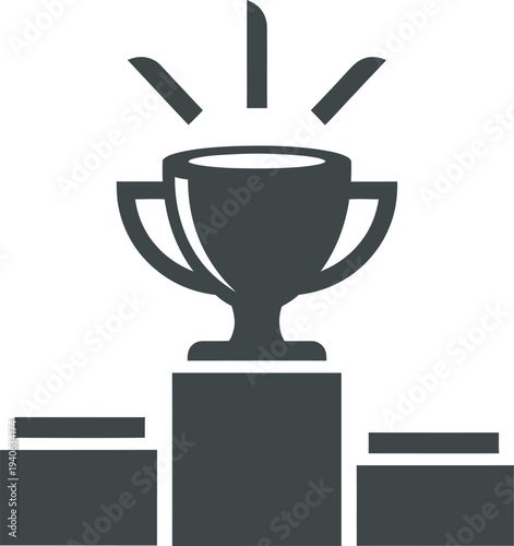 A trophy on a pedestal with three steps symbolizing achievement and victory