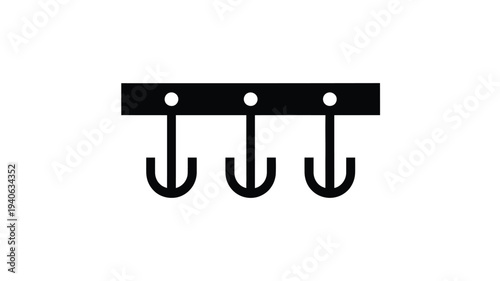 Minimalist wall mounted coat rack with three hanging hooks, modern home organization and storage concept simple flat vector illustration
