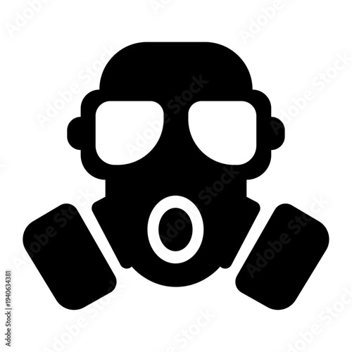 Gas mask icon for respiratory protection and chemical hazard safety isolated on white background