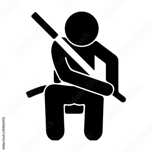 Person silhouette fastening car seatbelt for vehicle safety and passenger protection concept.