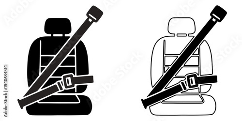 Car seatbelt icon on vehicle seat for safety and passenger protection concept isolated on white background