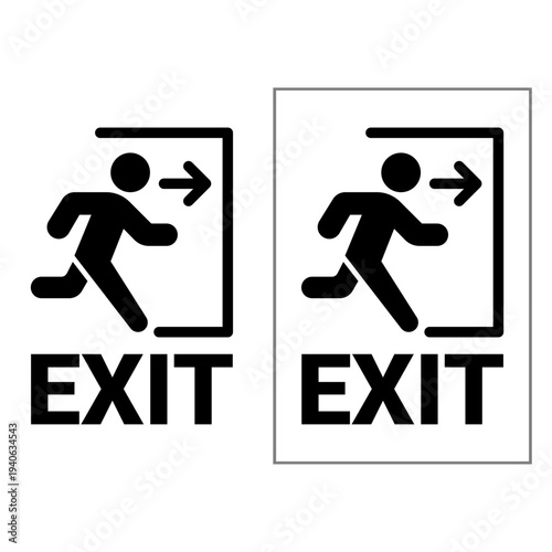 Emergency exit sign icon with running man silhouette and directional arrow isolated on white background