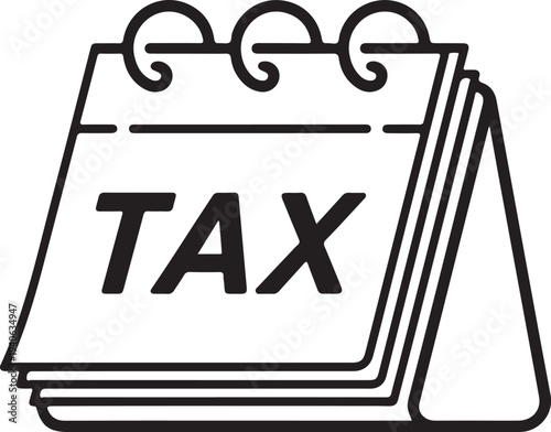 calendar and schedule, tax day line icons on white.