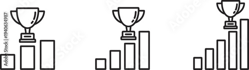 Trophy awards on bar graphs ranking and achievement icons in a competitive analysis or business success concept