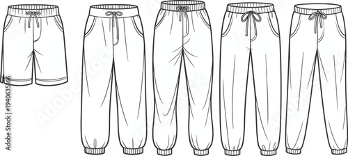 Men Sportswear Shorts and Sweatpants Set Outline, Casual Jogger Pants and Gym Shorts Apparel Template for Fashion Design Illustration
