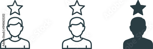 Three faceless people icons with one star rating above each head in a row